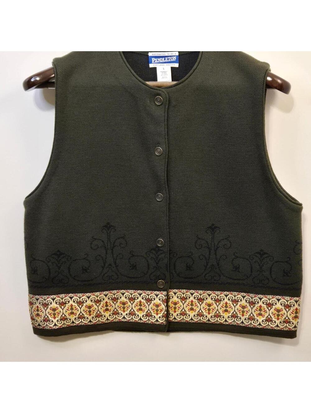 Vintage Pendleton Wool Blend Embroidered Tapestry Sweater Vest